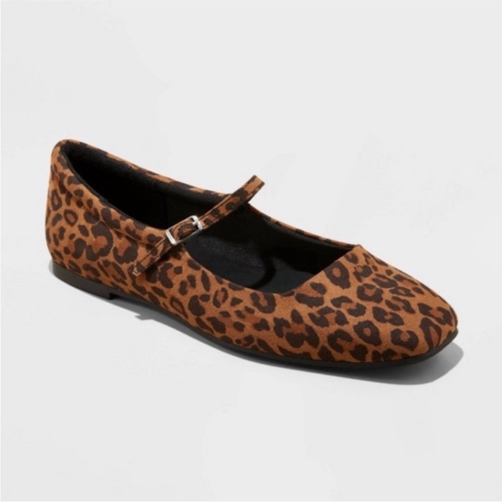 Wild Fable Women's Elsa Leopard Print Mary Jane Ballet Flats